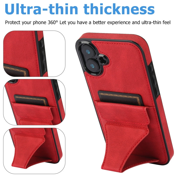 For iPhone 16 Ultra-thin Shockproof Phone Protective Case with Holder(Red) - iPhone 16 Cases by buy2fix | Online Shopping UK | buy2fix