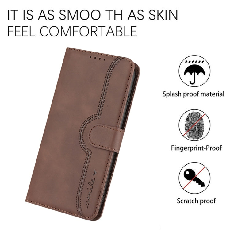 For Samsung Galaxy S25 5G Heart Pattern Skin Feel Leather Phone Case(Brown) - Galaxy S25 5G Cases by buy2fix | Online Shopping UK | buy2fix