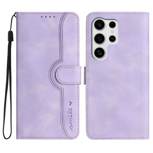 For Samsung Galaxy S25 Ultra 5G Heart Pattern Skin Feel Leather Phone Case(Purple) - Galaxy S25 Ultra 5G Cases by buy2fix | Online Shopping UK | buy2fix