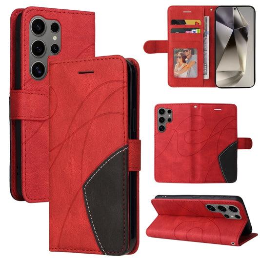 For Samsung Galaxy S25 Ultra 5G Dual-color Splicing Flip Leather Phone Case(Red) - Galaxy S25 Ultra 5G Cases by buy2fix | Online Shopping UK | buy2fix