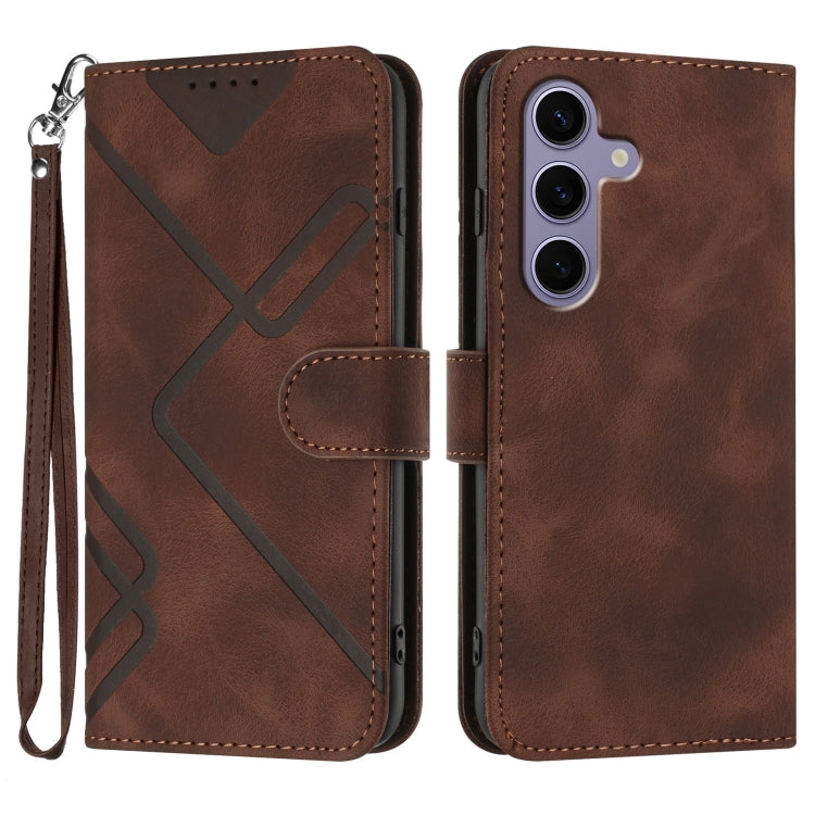 For Samsung Galaxy S25 5G Line Pattern Skin Feel Leather Phone Case(Coffee) - Galaxy S25 5G Cases by buy2fix | Online Shopping UK | buy2fix