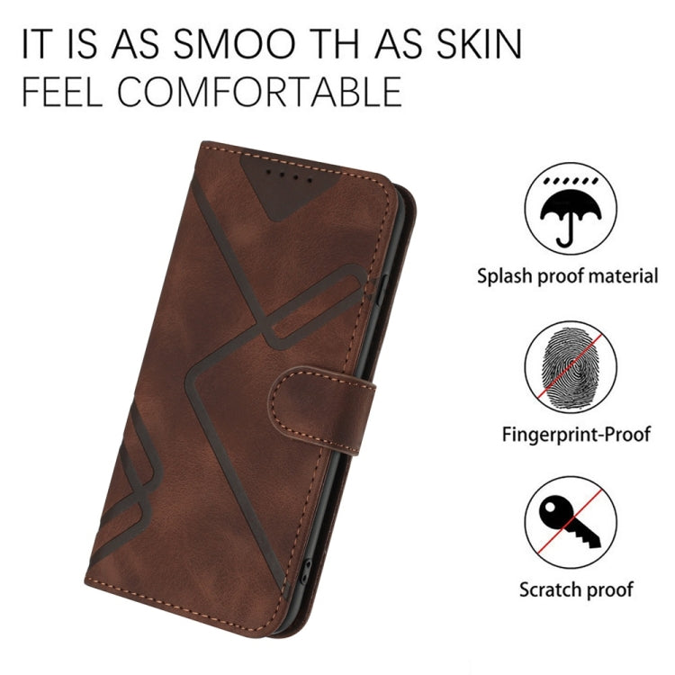 For Samsung Galaxy S25 5G Line Pattern Skin Feel Leather Phone Case(Coffee) - Galaxy S25 5G Cases by buy2fix | Online Shopping UK | buy2fix