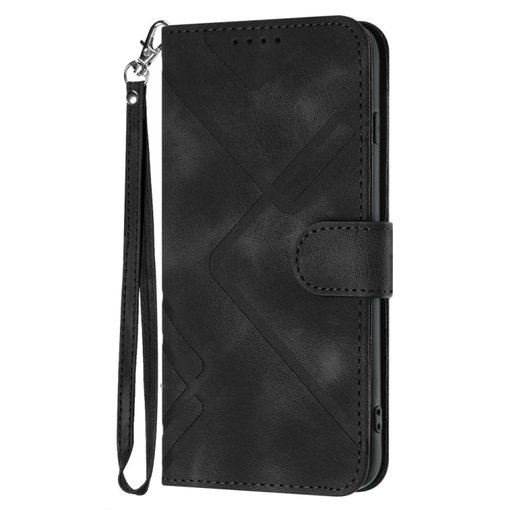 For Samsung Galaxy S25 5G Line Pattern Skin Feel Leather Phone Case(Black) - Galaxy S25 5G Cases by buy2fix | Online Shopping UK | buy2fix