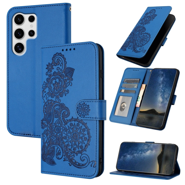 For Samsung Galaxy S25 Ultra 5G Datura Flower Embossed Flip Leather Phone Case(Blue) - Galaxy S25 Ultra 5G Cases by buy2fix | Online Shopping UK | buy2fix