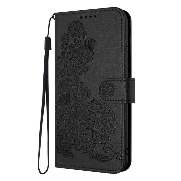 For Samsung Galaxy S25 Ultra 5G Datura Flower Embossed Flip Leather Phone Case(Black) - Galaxy S25 Ultra 5G Cases by buy2fix | Online Shopping UK | buy2fix