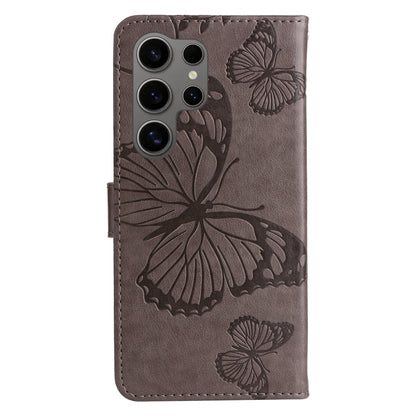 For Samsung Galaxy S25 Ultra 5G 3D Butterfly Embossed Pattern Flip Leather Phone Case(Grey) - Galaxy S25 Ultra 5G Cases by buy2fix | Online Shopping UK | buy2fix