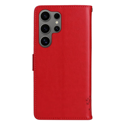 For Samsung Galaxy S25 Ultra 5G Tree & Cat Embossed Pattern Flip Leather Phone Case(Red) - Galaxy S25 Ultra 5G Cases by buy2fix | Online Shopping UK | buy2fix