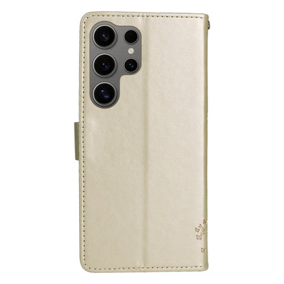 For Samsung Galaxy S25 Ultra 5G Tree & Cat Embossed Pattern Flip Leather Phone Case(Gold) - Galaxy S25 Ultra 5G Cases by buy2fix | Online Shopping UK | buy2fix