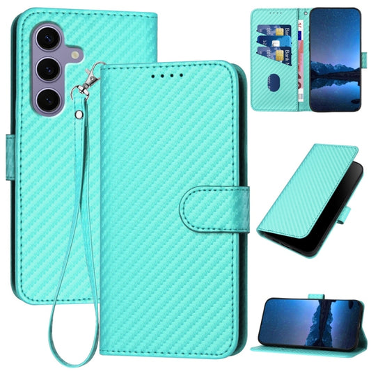 For Samsung Galaxy S25 5G YX0070 Carbon Fiber Buckle Leather Phone Case with Lanyard(Light Blue) - Galaxy S25 5G Cases by buy2fix | Online Shopping UK | buy2fix