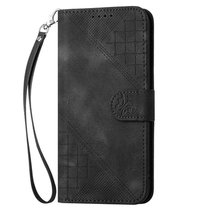 For Samsung Galaxy S25 5G YX0080 Grid Butterfly Embossed Pattern Flip Leather Phone Case with Lanyard(Black) - Galaxy S25 5G Cases by buy2fix | Online Shopping UK | buy2fix