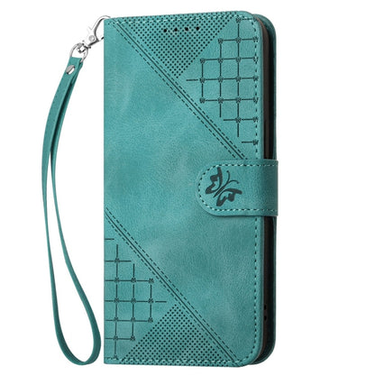 For Samsung Galaxy S25 5G YX0080 Grid Butterfly Embossed Pattern Flip Leather Phone Case with Lanyard(Light Blue) - Galaxy S25 5G Cases by buy2fix | Online Shopping UK | buy2fix