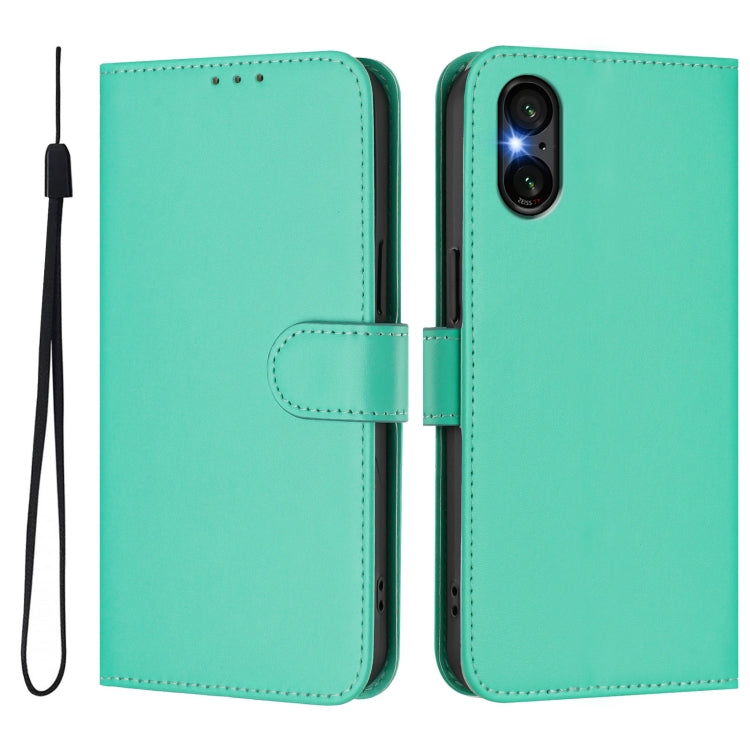 For Sony Xperia 5 VI 2024 Skin Feel Solid Color Leather Phone Case with Lanyard(Green) - Sony Cases by buy2fix | Online Shopping UK | buy2fix