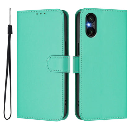 For Sony Xperia 5 VI 2024 Skin Feel Solid Color Leather Phone Case with Lanyard(Green) - Sony Cases by buy2fix | Online Shopping UK | buy2fix