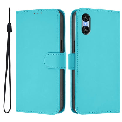 For Sony Xperia 10 VI 2024 Skin Feel Solid Color Leather Phone Case with Lanyard(Lake Blue) - Sony Cases by buy2fix | Online Shopping UK | buy2fix