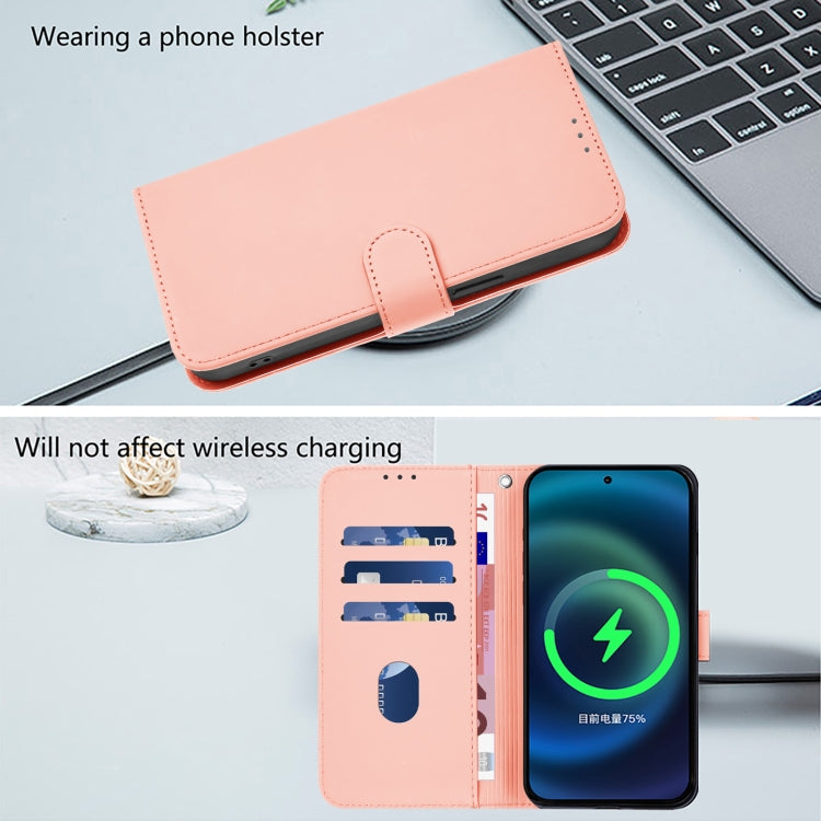 For iPhone 16 Pro Skin Feel Solid Color Leather Phone Case with Lanyard(Pink) - iPhone 16 Pro Cases by buy2fix | Online Shopping UK | buy2fix