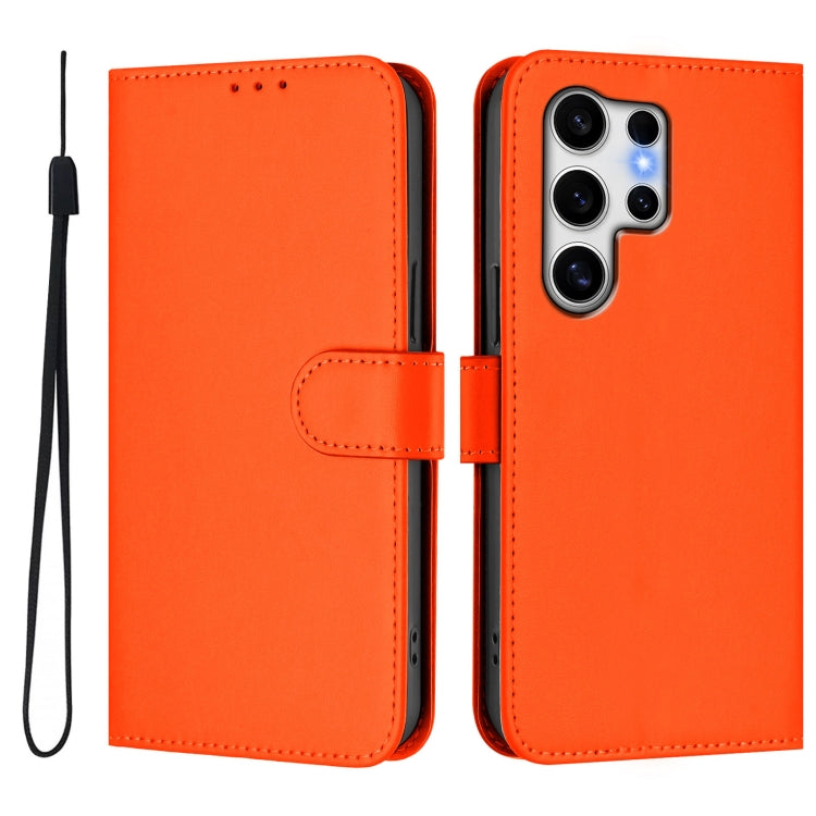 For Samsung Galaxy S25 Ultra 5G Skin Feel Solid Color Leather Phone Case with Lanyard(Orange) - Galaxy S25 Ultra 5G Cases by buy2fix | Online Shopping UK | buy2fix