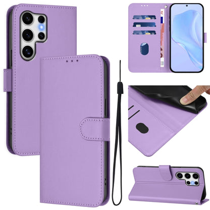 For Samsung Galaxy S25 Ultra 5G Skin Feel Solid Color Leather Phone Case with Lanyard(Lavender Purple) - Galaxy S25 Ultra 5G Cases by buy2fix | Online Shopping UK | buy2fix