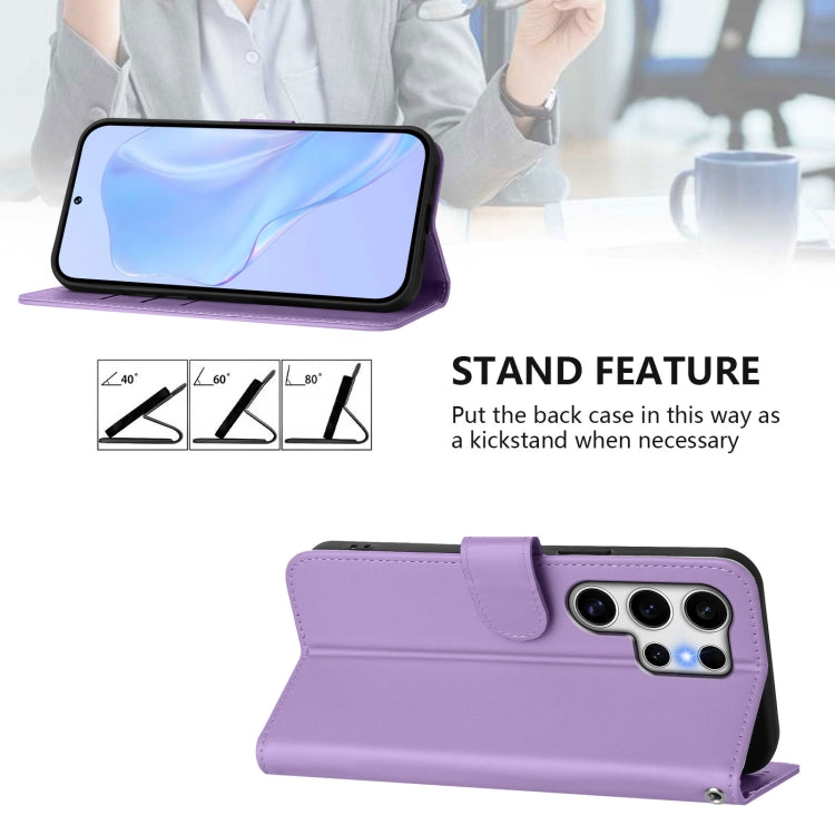 For Samsung Galaxy S25 Ultra 5G Skin Feel Solid Color Leather Phone Case with Lanyard(Lavender Purple) - Galaxy S25 Ultra 5G Cases by buy2fix | Online Shopping UK | buy2fix