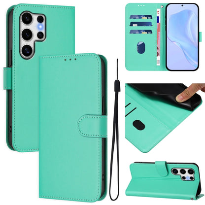 For Samsung Galaxy S25 Ultra 5G Skin Feel Solid Color Leather Phone Case with Lanyard(Green) - Galaxy S25 Ultra 5G Cases by buy2fix | Online Shopping UK | buy2fix