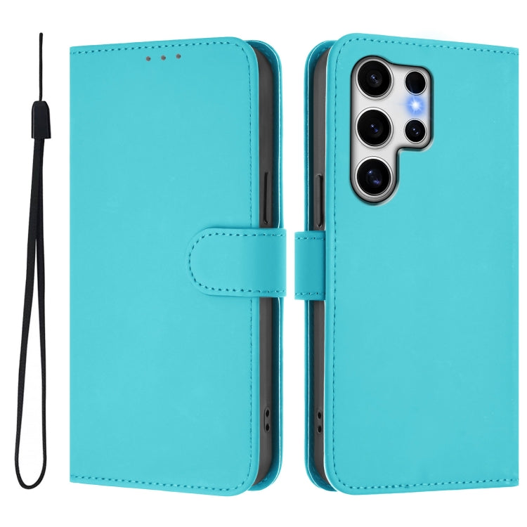 For Samsung Galaxy S25 Ultra 5G Skin Feel Solid Color Leather Phone Case with Lanyard(Lake Blue) - Galaxy S25 Ultra 5G Cases by buy2fix | Online Shopping UK | buy2fix