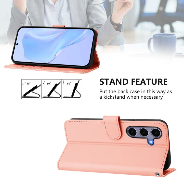 For Samsung Galaxy S25 5G Skin Feel Solid Color Leather Phone Case with Lanyard(Pink) - Galaxy S25 5G Cases by buy2fix | Online Shopping UK | buy2fix