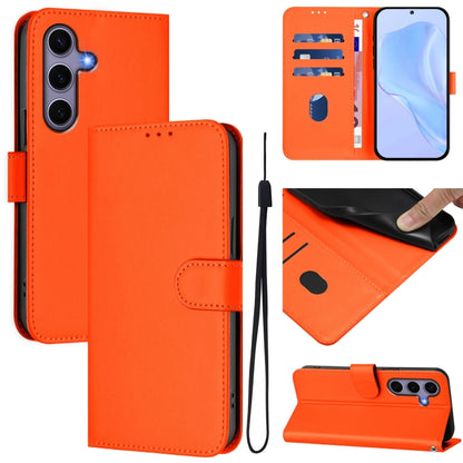 For Samsung Galaxy S25 5G Skin Feel Solid Color Leather Phone Case with Lanyard(Orange) - Galaxy S25 5G Cases by buy2fix | Online Shopping UK | buy2fix