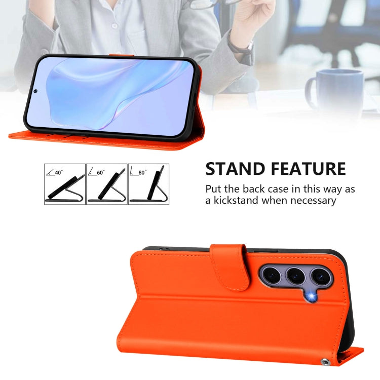 For Samsung Galaxy S25 5G Skin Feel Solid Color Leather Phone Case with Lanyard(Orange) - Galaxy S25 5G Cases by buy2fix | Online Shopping UK | buy2fix