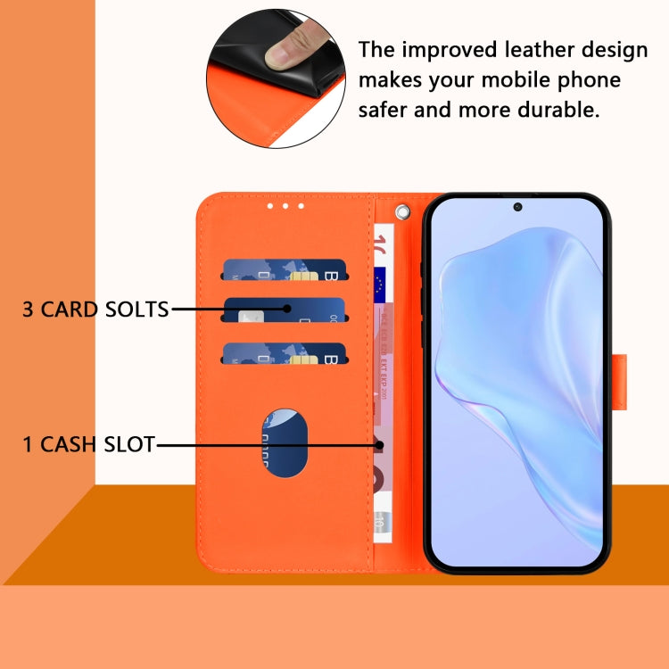 For Samsung Galaxy S25 5G Skin Feel Solid Color Leather Phone Case with Lanyard(Orange) - Galaxy S25 5G Cases by buy2fix | Online Shopping UK | buy2fix