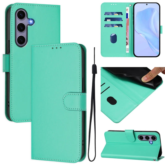 For Samsung Galaxy S25 5G Skin Feel Solid Color Leather Phone Case with Lanyard(Green) - Galaxy S25 5G Cases by buy2fix | Online Shopping UK | buy2fix