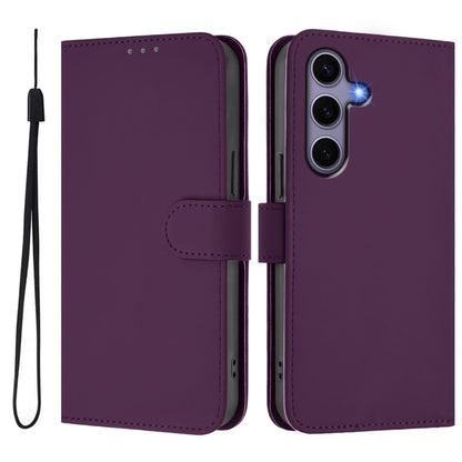 For Samsung Galaxy S25 5G Skin Feel Solid Color Leather Phone Case with Lanyard(Violet) - Galaxy S25 5G Cases by buy2fix | Online Shopping UK | buy2fix