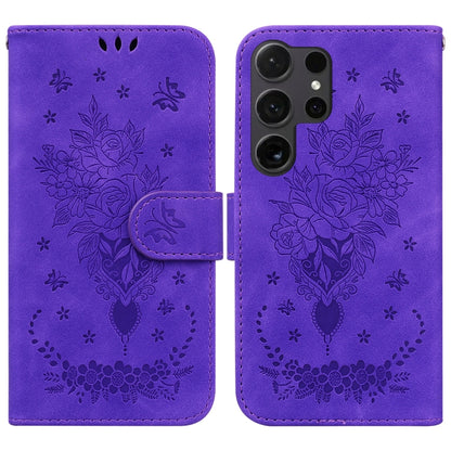 For Samsung Galaxy S25 Ultra 5G Butterfly Rose Embossed Leather Phone Case(Purple) - Galaxy S25 Ultra 5G Cases by buy2fix | Online Shopping UK | buy2fix