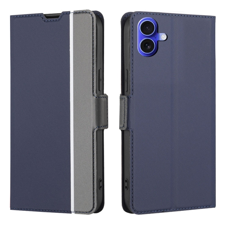 For iPhone 16 Plus Twill Texture Side Button Leather Phone Case(Blue) - iPhone 16 Plus Cases by buy2fix | Online Shopping UK | buy2fix