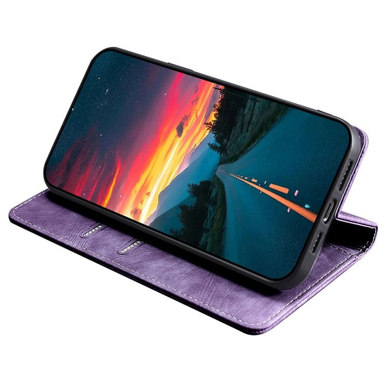 For iPhone 16 Pro RFID Anti-theft Brush Magnetic Leather Phone Case(Purple) - iPhone 16 Pro Cases by buy2fix | Online Shopping UK | buy2fix