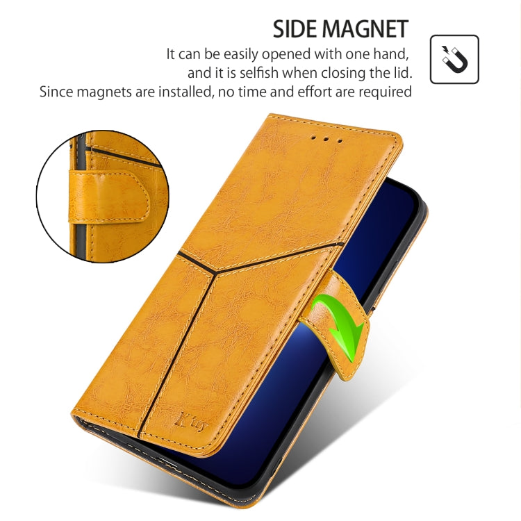 For iPhone 16 Geometric Stitching Leather Phone Case(Yellow) - iPhone 16 Cases by buy2fix | Online Shopping UK | buy2fix