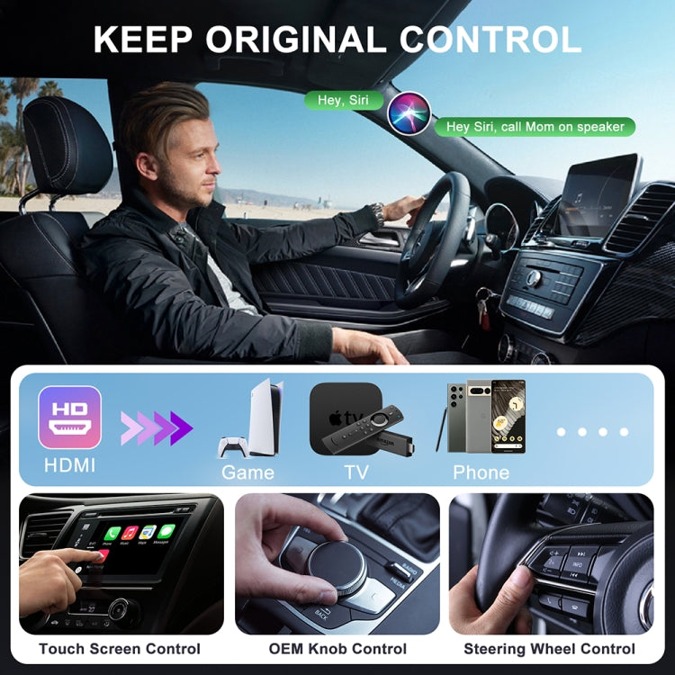 USB and HDMI Wired to Wireless CarPlay Auto Adapter, Specification:Round(Black) - Bluetooth Adapters by buy2fix | Online Shopping UK | buy2fix