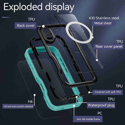 For iPhone 16 RedPepper IP68 Waterproof Triple-proof MagSafe Phone Case(Black Blue) - iPhone 16 Cases by RedPepper | Online Shopping UK | buy2fix