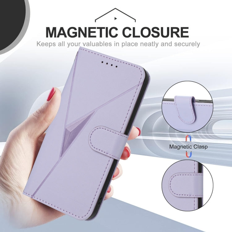 For Samsung Galaxy S25 5G Triangle Pattern Buckle Clasp Leather Phone Case(Light Purple) - Galaxy S25 5G Cases by buy2fix | Online Shopping UK | buy2fix