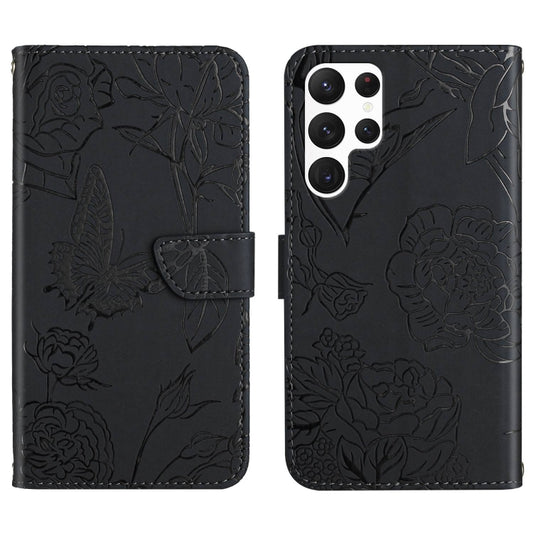 For Samsung Galaxy S25 Ultra 5G Skin Feel Butterfly Embossed Flip Leather Phone Case(Black) - Galaxy S25 Ultra 5G Cases by buy2fix | Online Shopping UK | buy2fix