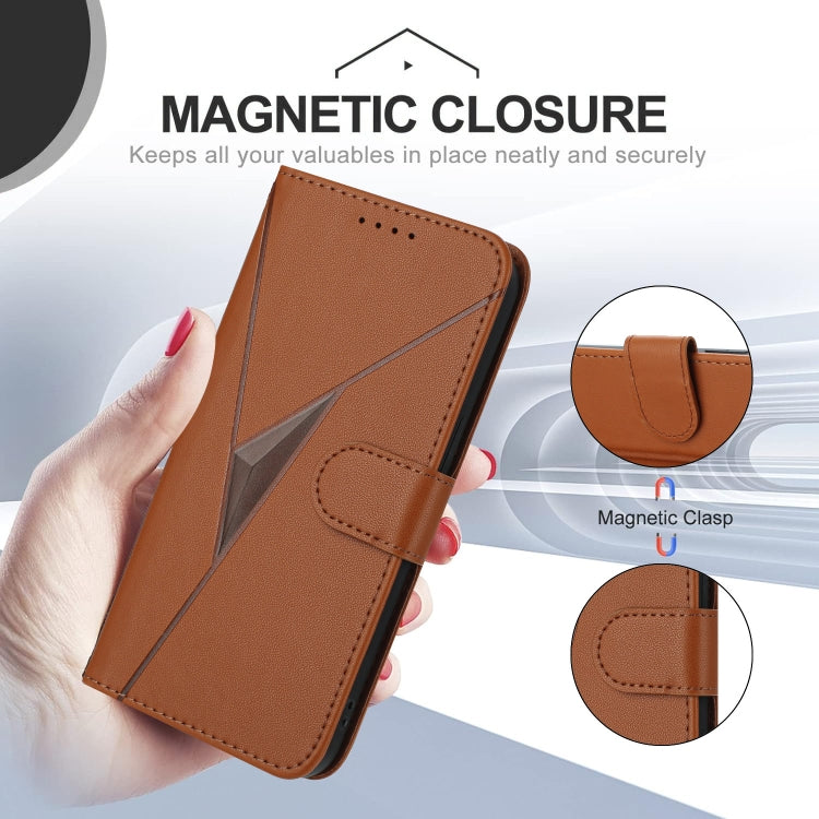 For OnePlus 12 Triangle Pattern Buckle Clasp Leather Phone Case(Brown) - OnePlus Cases by buy2fix | Online Shopping UK | buy2fix