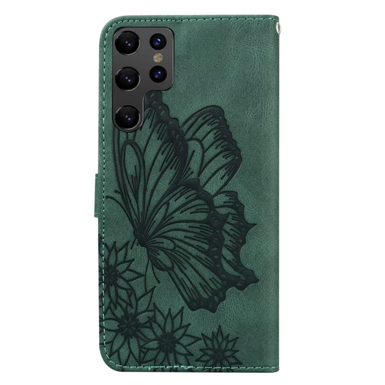 For Samsung Galaxy S25 Ultra 5G Retro Skin Feel Butterflies Embossing Horizontal Flip Leather Phone Case(Green) - Galaxy S25 Ultra 5G Cases by buy2fix | Online Shopping UK | buy2fix