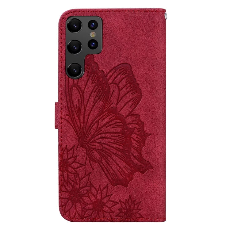 For Samsung Galaxy S25 Ultra 5G Retro Skin Feel Butterflies Embossing Horizontal Flip Leather Phone Case(Red) - Galaxy S25 Ultra 5G Cases by buy2fix | Online Shopping UK | buy2fix