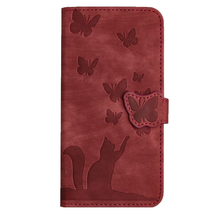 For Samsung Galaxy S25 Ultra 5G Butterfly Cat Embossing Flip Leather Phone Case(Red) - Galaxy S25 Ultra 5G Cases by buy2fix | Online Shopping UK | buy2fix