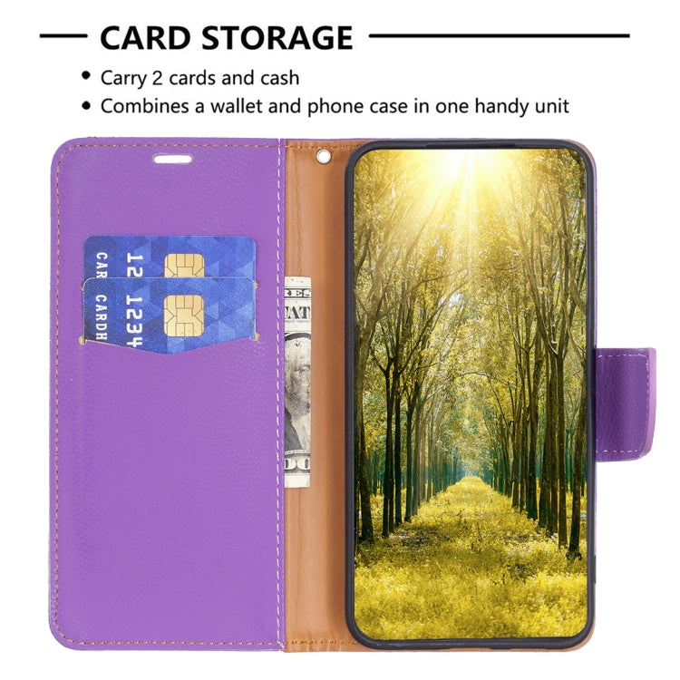 For Samsung Galaxy S25 5G Litchi Texture Pure Color Flip Leather Phone Case(Purple) - Galaxy S25 5G Cases by buy2fix | Online Shopping UK | buy2fix