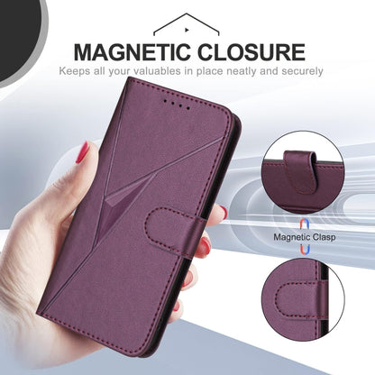 For Motorola Moto G Play 4G 2024 Triangle Pattern Buckle Clasp Leather Phone Case(Dark Purple) - Motorola Cases by buy2fix | Online Shopping UK | buy2fix