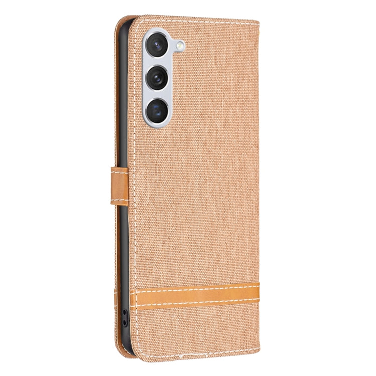 For Samsung Galaxy S25 5G Color Block Denim Texture Leather Phone Case(Brown) - Galaxy S25 5G Cases by buy2fix | Online Shopping UK | buy2fix