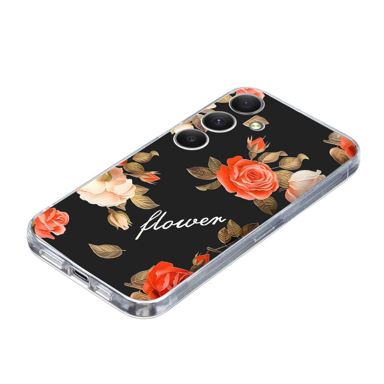 For Samsung Galaxy S25 FE 5G Colorful Painting Pattern TPU Phone Case(Flowers On Black) - Galaxy S25 5G Cases by buy2fix | Online Shopping UK | buy2fix