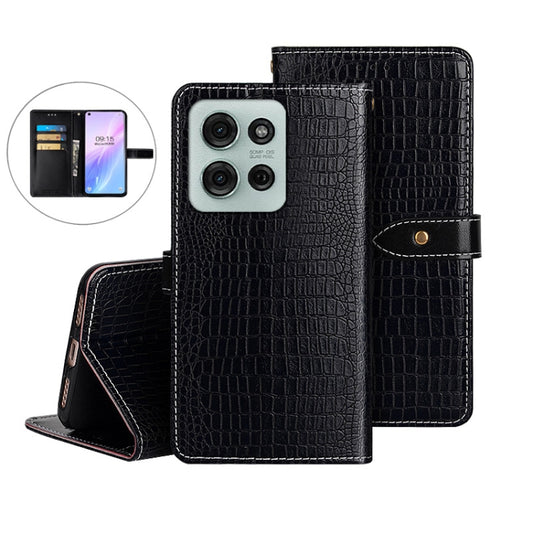 For Motorola Moto G75 5G idewei Crocodile Texture Leather Phone Case(Black) - Motorola Cases by idewei | Online Shopping UK | buy2fix