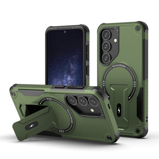 For Samsung Galaxy S24 5G / S25 5G Armor MagSafe Holder PC Hybrid TPU Phone Case(Army Green) - Galaxy S25 5G Cases by buy2fix | Online Shopping UK | buy2fix