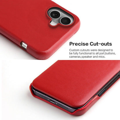 For iPhone 16 Fierre Shann Top Layer Cowhide Business Magnetic Leather Phone Case(Red) - iPhone 16 Cases by FIERRE SHANN | Online Shopping UK | buy2fix