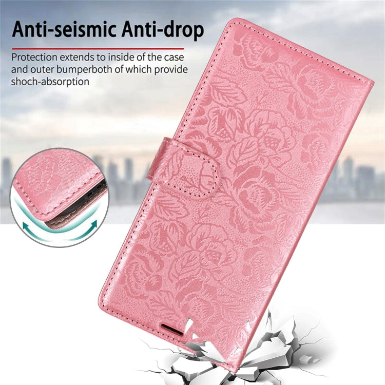 For Samsung Galaxy S25 Ultra 5G Peony Flowers Imprint Leather Phone Case(Pink) - Galaxy S25 Ultra 5G Cases by buy2fix | Online Shopping UK | buy2fix